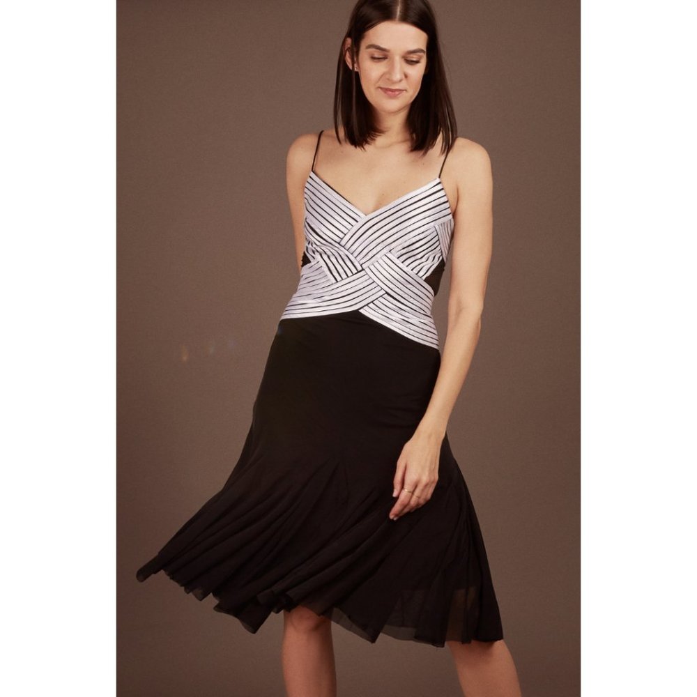 NWT SAGAIE PARIS Black and White Cocktail Formal Midi Dress Size US 8